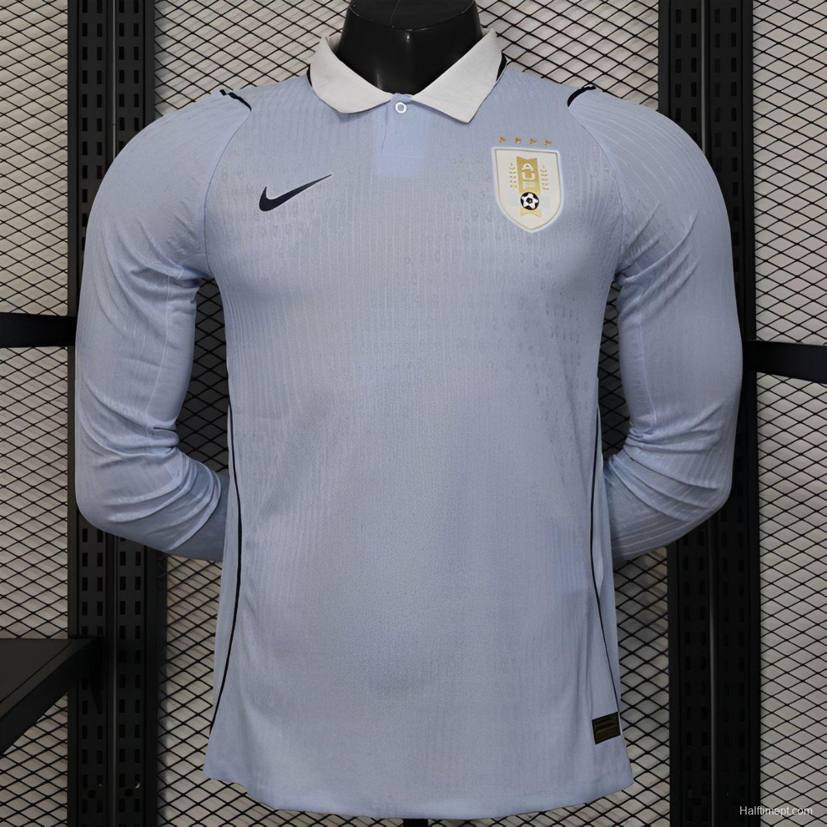 2026 Player Version Uruguay Light Blue with White Collar Long Sleeve Jersey